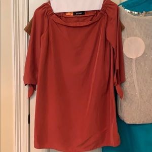 Rust off shoulder dress